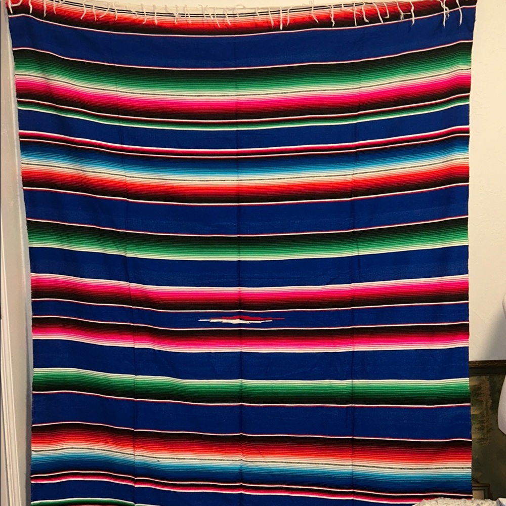 Mexican Serape Vibrant Multi-Colored 84 L X 60 1/2 Full Size Blanket Fringes - Picture 9 of 14